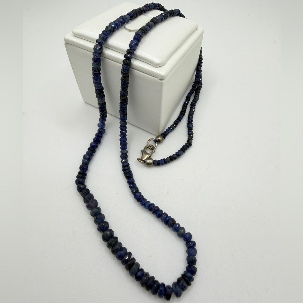 23" D'Joy faceted, rondelle, graduated blue sapphire necklace with‎ 925 clasp!